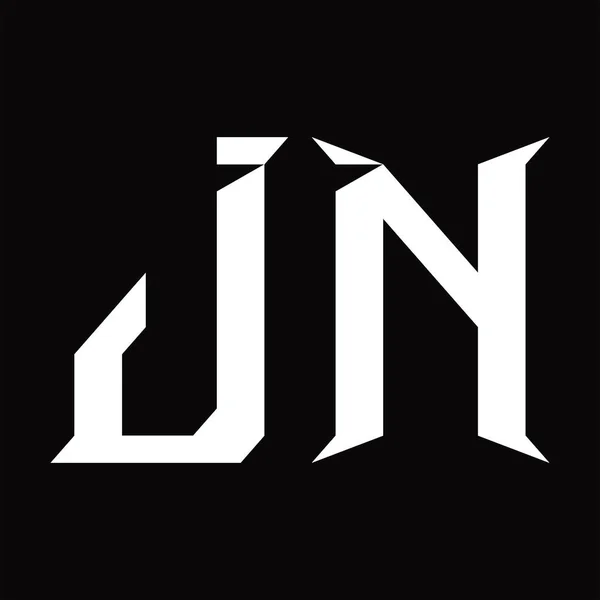 スライスシェイプブラックグランドデザインテンプレート付きJnロゴモノグラム — ストックベクタ