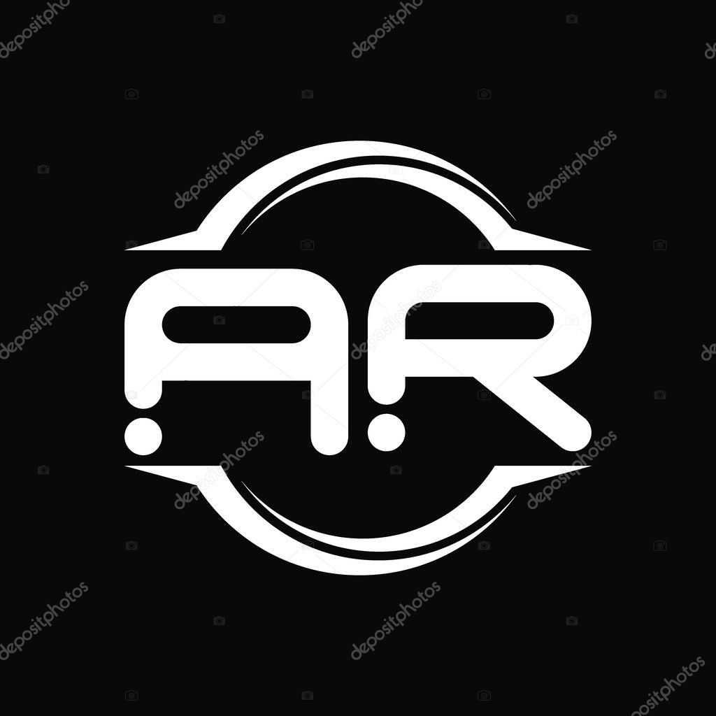 AR Logo monogram with circle rounded slice shape blackground design template