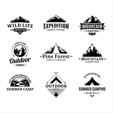 Dokuz eski tarz siyah kamp ve açık hava keşif amblemi tasarımı