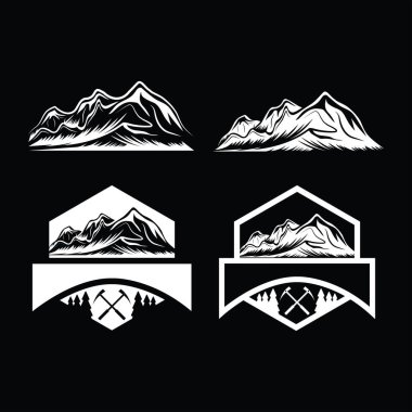 Kamp ve yürüyüş unsurlarıyla dört detaylı dağ manzarası.