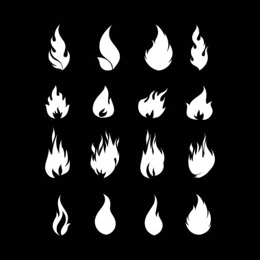 Farklı sanatsal tasarım ve formlarda kırmızı alev sembolleri koleksiyonu