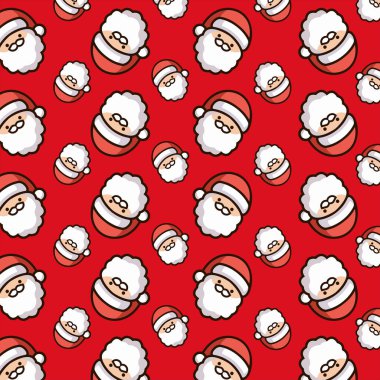 Sevimli, pürüzsüz desenli Noel Baba yüzleri düz çizgi film tarzında.