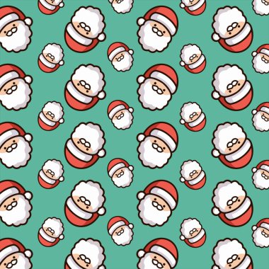 Sevimli, pürüzsüz desenli Noel Baba yüzleri düz çizgi filmlerde, sevimli, pürüzsüz desenli, Noel Baba yüzleri düz çizgi film tarzında.