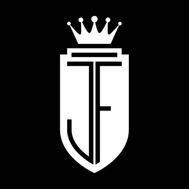 JF Vektör logosu Kraliyet Taç Minimalist baş harfleri, zarif bir stil ve iç kalkan çizgisi.