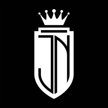 JN Vektör logosu Kraliyet Taç Minimalist baş harfleri, zarif bir stil ve iç kalkan çizgisi.