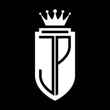 JP Vektör logosu Kraliyet Taç Minimalist baş harfleri, zarif bir stil ve iç kalkan çizgisi.