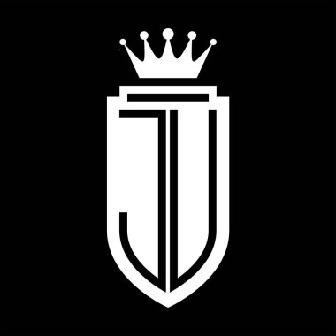 JU Vektör logosu Kraliyet Taç Minimalist baş harfleri, zarif bir stil ve iç kalkan çizgisi.