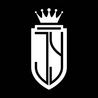 JY Vektör logosu Kraliyet Taç Minimalist baş harfleri, zarif bir stil ve iç kalkan çizgisi.