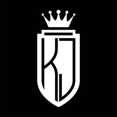 KJ Vektör logosu Kraliyet Taç Minimalist baş harfleri, zarif bir stil ve iç kalkan çizgisi.