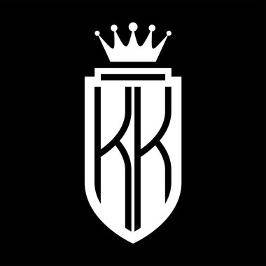 KK Vektör logosu, kraliyet tacının baş harfleri, minimalist, kalkanın iç hatlarıyla zarif bir tarz.