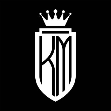 KM Vektör logosu Kraliyet Taç Minimalist baş harfleri, zarif bir stil ve iç kalkan çizgisi.