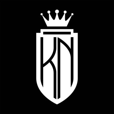 KN Vektör logosu Kraliyet Taç Minimalist baş harfleri, zarif bir stil ve iç kalkan çizgisi.