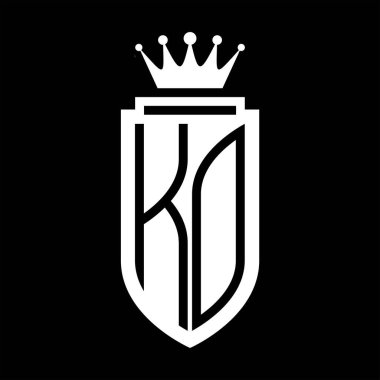 KO Vektör logosu Kraliyet Taç Minimalist baş harfleri, zarif bir stil ve iç kalkan çizgisi.