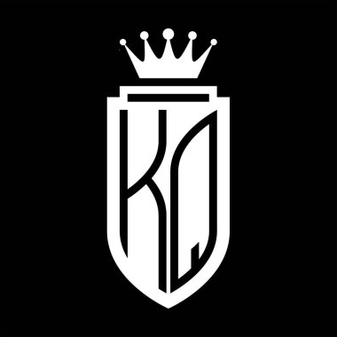 KQ Vektör logosu Kraliyet Taç Minimalist baş harfleri, zarif bir stil ve iç kalkan çizgisi.