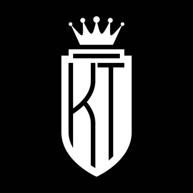 KT Vektör logosu Kraliyet Taç Minimalist baş harfleri, zarif bir stil ve iç kalkan çizgisi.