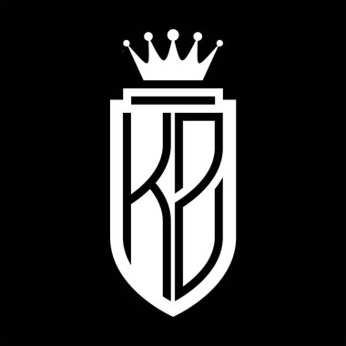 KZ Vektör logosu Kraliyet Taç Minimalist baş harfleri, zarif bir stil ve iç kalkan çizgisi.