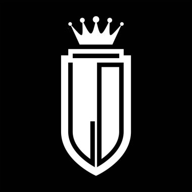 LD Vektör logosu, kraliyet tacının baş harfleri, minimalist, kalkanın iç hatlarıyla zarif bir tarz.