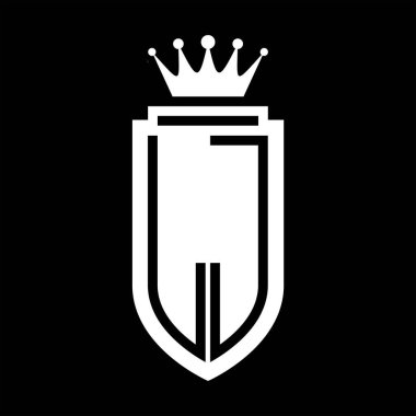 LJ Vektör logosu Kraliyet Taç Minimalist baş harfleri, zarif bir stil ve iç kalkan çizgisi.