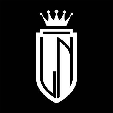 LN Vektör logosu Kraliyet Taç Minimalist baş harfleri, zarif bir stil ve iç kalkan çizgisi.