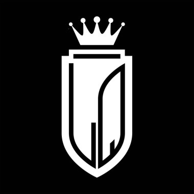 LQ Vektör logosu Kraliyet Taç Minimalist baş harfleri, zarif bir stil ve iç kalkan çizgisi.