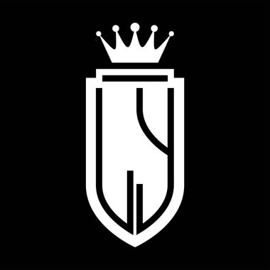 LY Vektör logosu Kraliyet Taç Minimalist baş harfleri, zarif bir stil ve iç kalkan çizgisi.