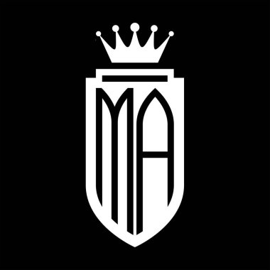 MA Vector logo initials shield with royal crown minimalist, elegant style with inside shield outline