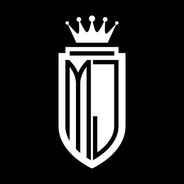 MJ Vector logo initials shield with royal crown minimalist, elegant style with inside shield outline