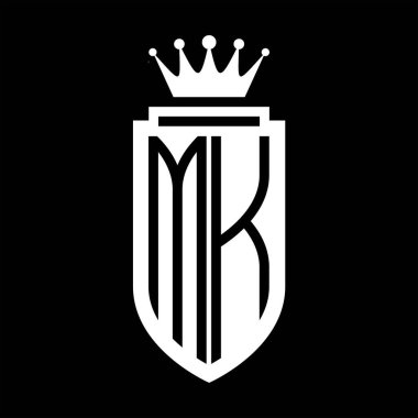 MK Vector logo initials shield with royal crown minimalist, elegant style with inside shield outline