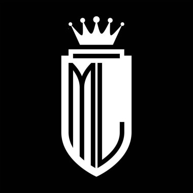 ML Vector logo initials shield with royal crown minimalist, elegant style with inside shield outline