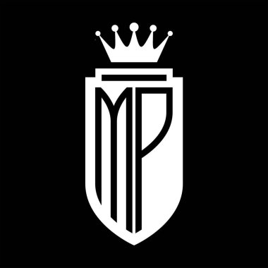MP Vector logo initials shield with royal crown minimalist, elegant style with inside shield outline