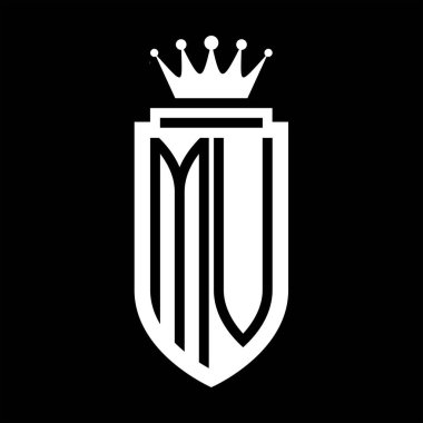 MV Vector logo initials shield with royal crown minimalist, elegant style with inside shield outline