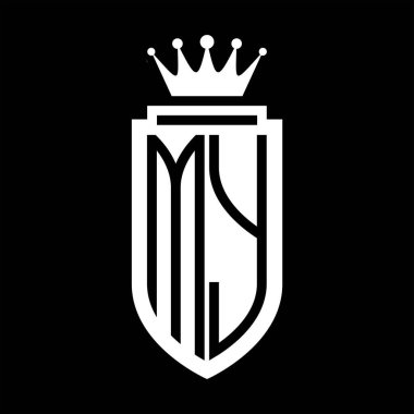 Vektör logomun baş harf kalkanı kraliyet taç minimalist, zarif stil ve iç kalkan çizgisi.