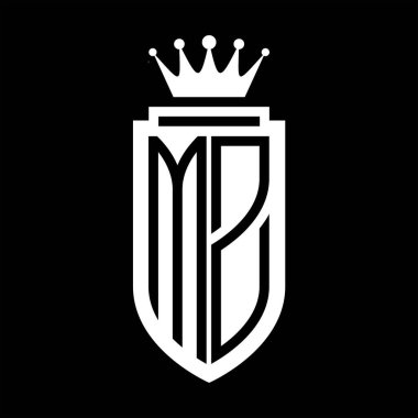 MZ Vektör logosu Kraliyet Taç Minimalist baş harfleri, zarif bir stil ve iç kalkan çizgisi.