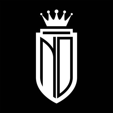 ND Vektör logosu Kraliyet Taç Minimalist baş harfleri, zarif bir stil ve iç kalkan çizgisi.