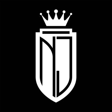 NJ Vektör logosu Kraliyet Taç Minimalist baş harfleri, zarif bir stil ve iç kalkan çizgisi.