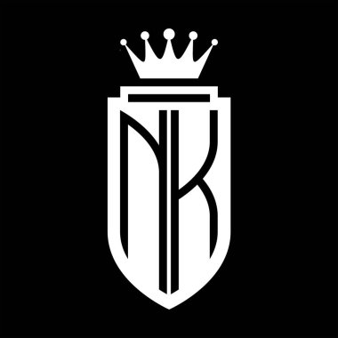NK Vektör logosu Kraliyet Kraliyet Taç Minimalist baş harfleri, zarif bir stil ve iç kalkan çizgisi.
