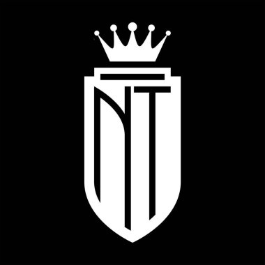 NT Vektör logosu Kraliyet Taç Minimalist baş harfleri, zarif bir stil ve iç kalkan çizgisi.