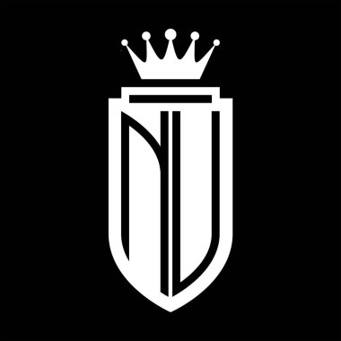 NU Vektör logosu Kraliyet Taç Minimalist baş harfleri, zarif bir stil ve iç kalkan çizgisi.
