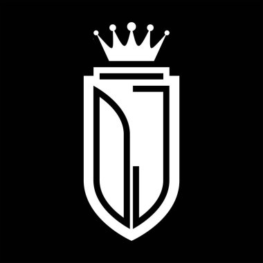 OJ Vektör logosu Kraliyet Taç Minimalist baş harfleri, zarif bir stil ve iç kalkan çizgisi.