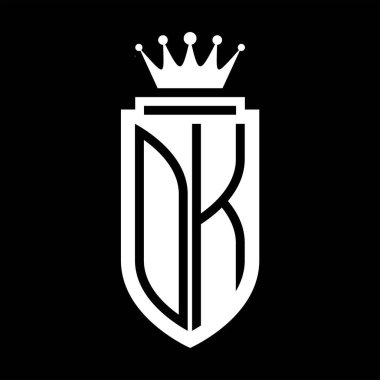 Tamam Vektör logosu Kraliyet Taç Minimalist baş harfleri, zarif bir stil ve iç kalkan çizgisi.