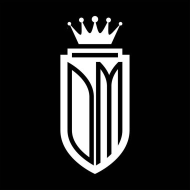 OM Vektör logosu Kraliyet Taç Minimalist baş harfleri, zarif bir stil ve iç kalkan çizgisi.