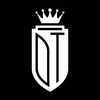 OT Vektör logosu Kraliyet Taç Minimalist baş harfleri, zarif bir stil ve iç kalkan çizgisi.