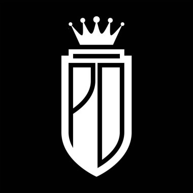 PD Vektör logosu Kraliyet Kraliyet Taç Minimalist baş harfleri, zarif bir stil ve iç kalkan çizgisi.