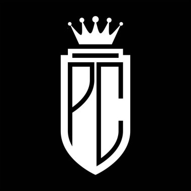 PC Vektör logosu Kraliyet Kraliyet Taç Minimalist baş harfleri, zarif bir stil ve iç kalkan çizgisi.