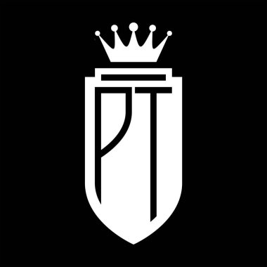 PT Vektör logosu Kraliyet Taç Minimalist baş harfleri, zarif bir stil ve iç kalkan çizgisi.