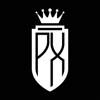 PX Vektör logosu Kraliyet Taç Minimalist baş harfleri, zarif bir stil ve iç kalkan çizgisi.