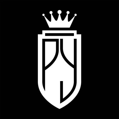 PY Vektör logosu Kraliyet Taç Minimalist baş harfleri, zarif bir stil ve iç kalkan çizgisi.