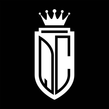 QC Vektör logosu Kraliyet Taç Minimalist baş harfleri, zarif bir stil ve iç kalkan çizgisi.
