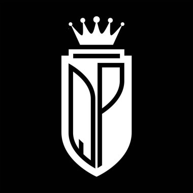 QP Vektör logosu Kraliyet Taç Minimalist baş harfleri, zarif bir stil ve iç kalkan çizgisi.