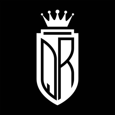QR Vektör logosu Kraliyet Taç Minimalist baş harfleri, zarif bir stil ve iç kalkan çizgisi.